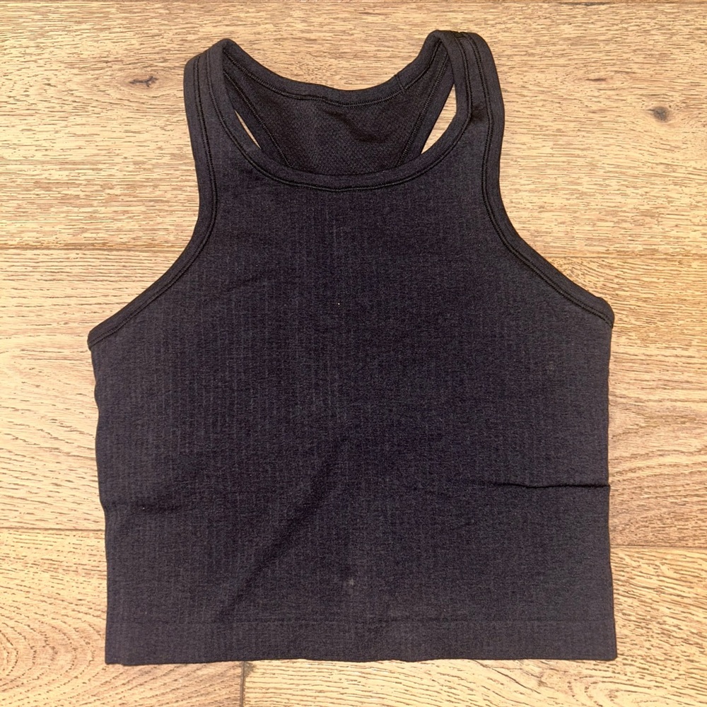 LULULEMON BLACK RIBBED CROPPED HIGH NECK TANK TOP